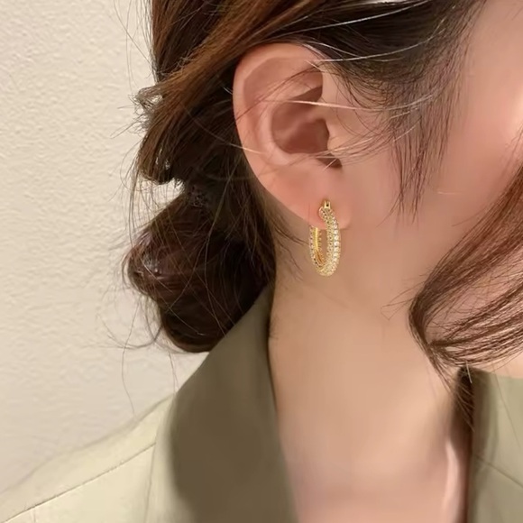 Baby Amalfi Pave Hoops Crystal Gold Earrings - Picture 12 of 13